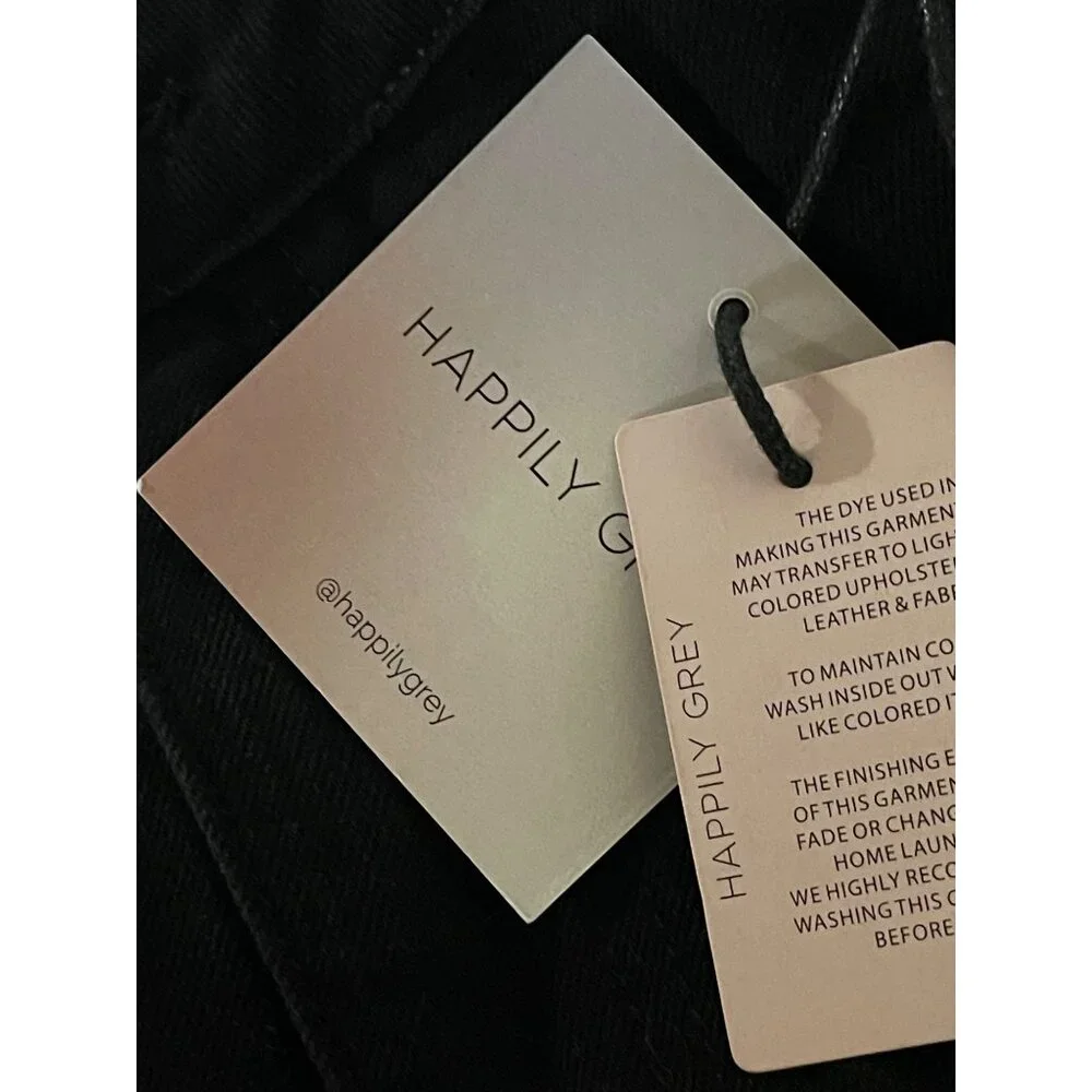 Happily Grey Black Midi Denim Skirt Size 11/29 Front Slit Assymetrical Waist